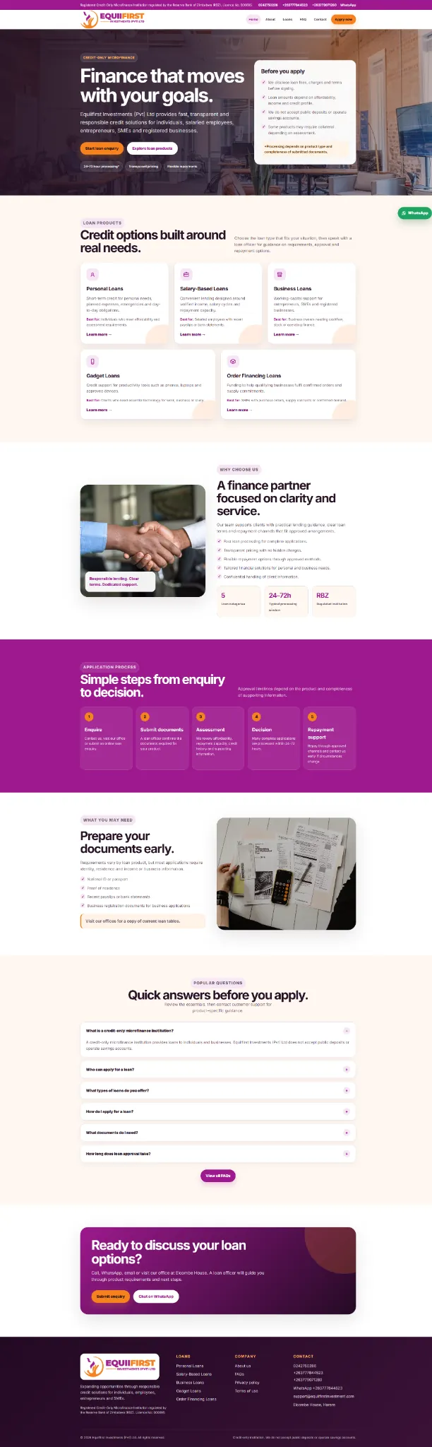 Equiifirst Investments financial services website