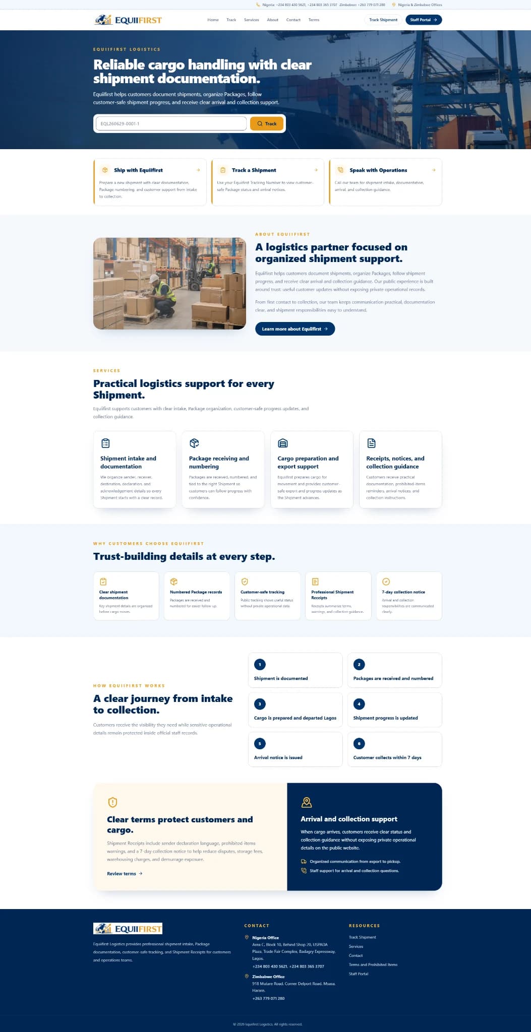 Equiifirst Logistics website interface