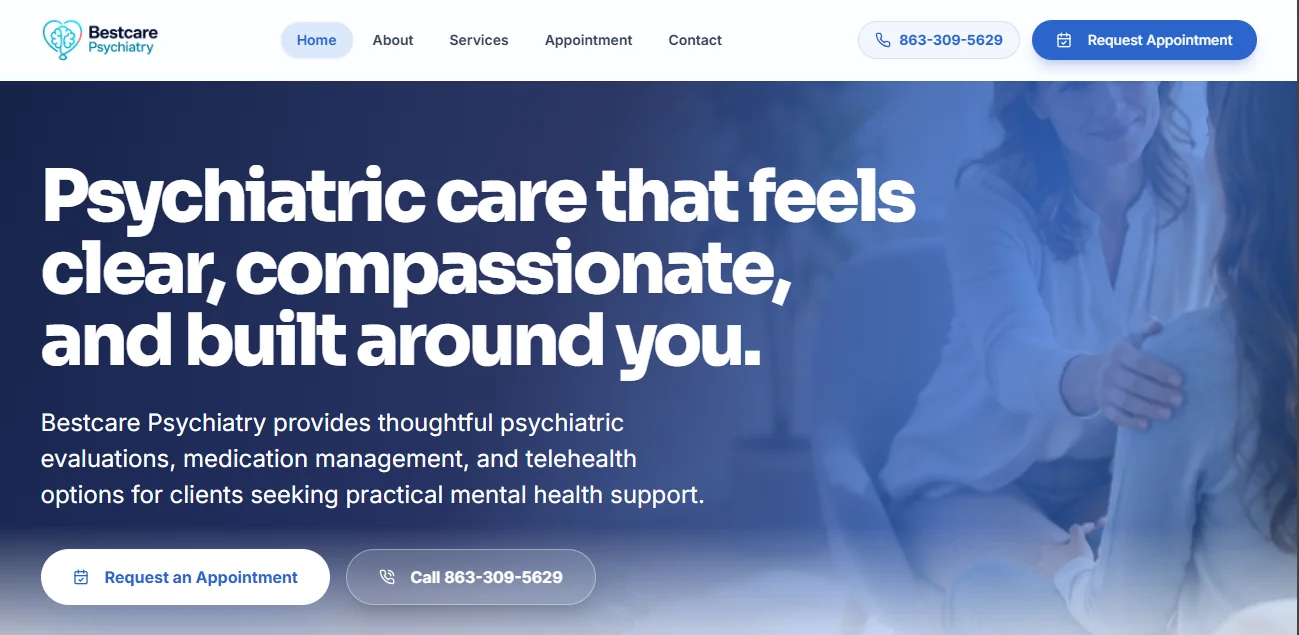 Bestcare Psychiatry healthcare website homepage